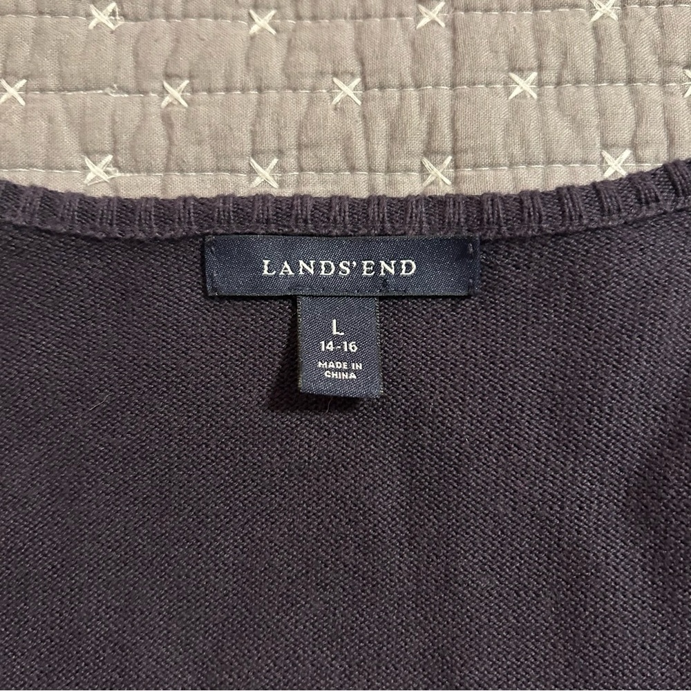 Lands' End Women’s Supima Cotton Argyle Cardigan Sweater Sz Large - Picture 5 of 7